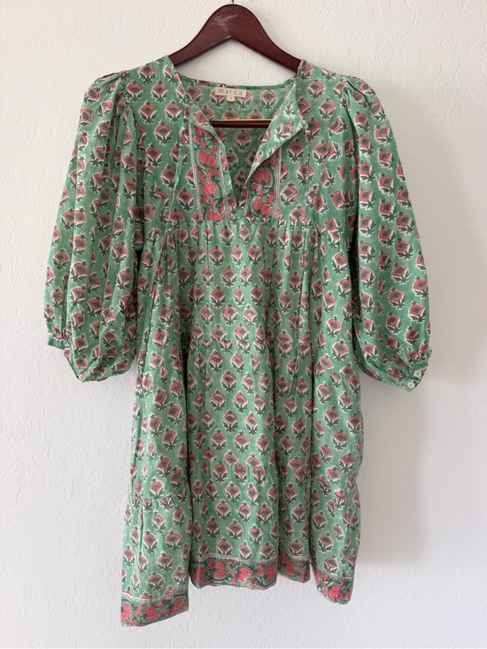 Marea By Liz Joy Dresses & Skirts - Marea Green Pink Block Print Floral Peasant Tiered Midi Dress Small